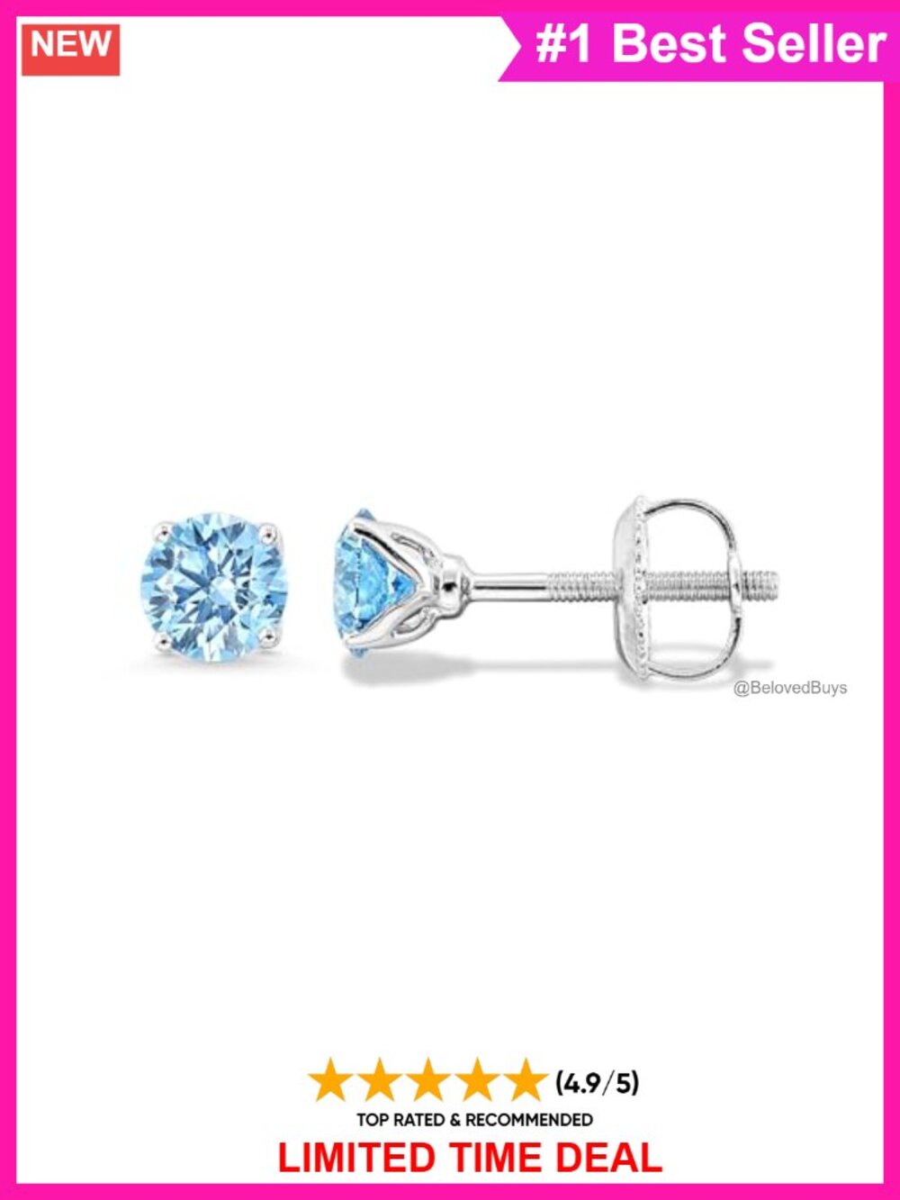 1 Carat Lab Grown Diamond Stud Earrings in 14K White Gold